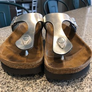 Silver Gizeh Papillio Platform Birkenstocks